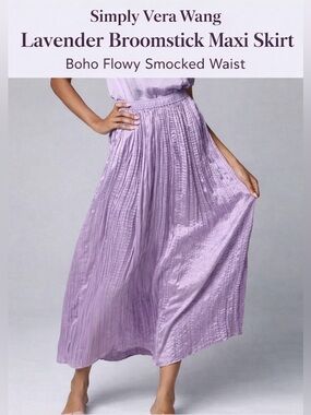 Simply Vera Wang Lavender Broomstick Maxi Skirt Boho Flowy Smocked Waist | Small